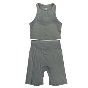IWA Company activewear set high-neck crop top biker shorts sage green small